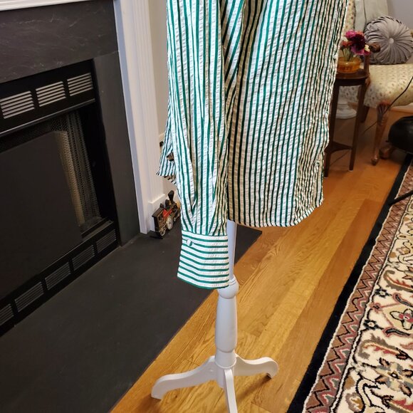 Emerson Lang Young Contemporary Green Striped Plisse Button Down Shirt | XL - Picture 4 of 7